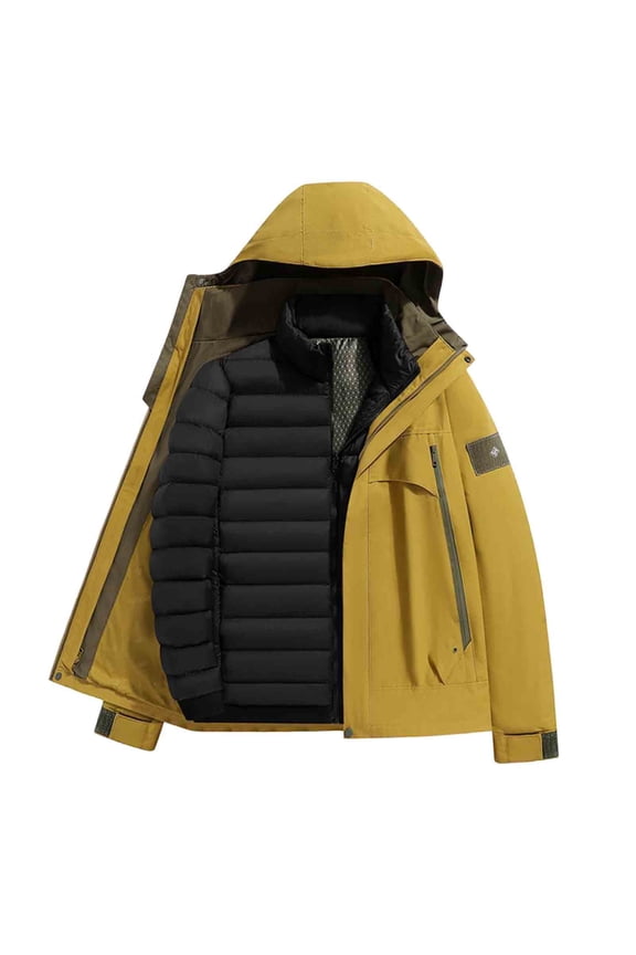 Men's Tactical Soft Shell Jacket Plus Velvet Windproof Winter Warm Coat Hoodie Mountain Windbreaker Khaki XS(XS)