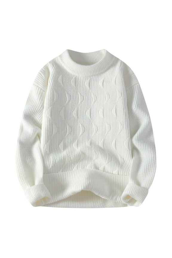 Men's Thick Patchwork Sweaters Loose Fit Crewneck Color Block Cable Knit Pullovers Long Sleeve Jumper Tops White 12(XXXL)