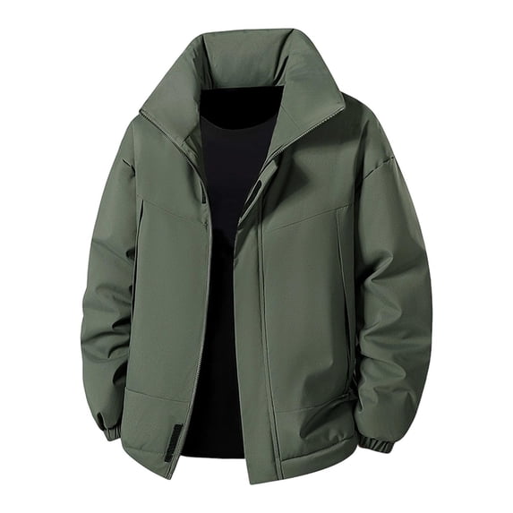 Hinvhai Men's Thick Warm Cotton Jacket, Windproof Long-Sleeved Solid Color Comfortable Jacket Army Green S(S)