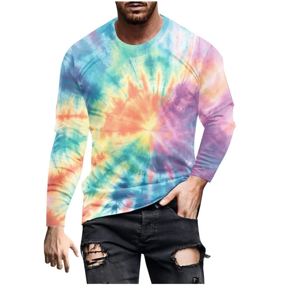 Hinvhai Men's Tie Dye Sun Protection Shirts UPF 50 UV Long Sleeve Rash Guard Shirt Fishing Running Swimming Mint Green XL(XL)