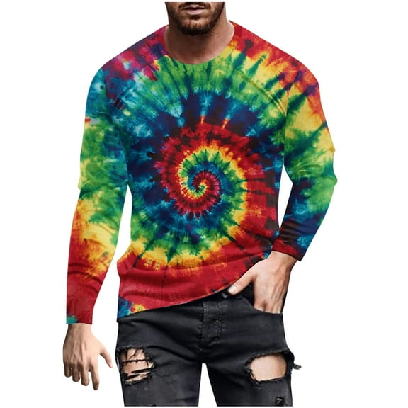 Hinvhai Men's Tie Dye Sun Protection Shirts UPF 50  UV Long Sleeve Rash Guard Shirt Fishing Running Swimming Multicolor S(S)