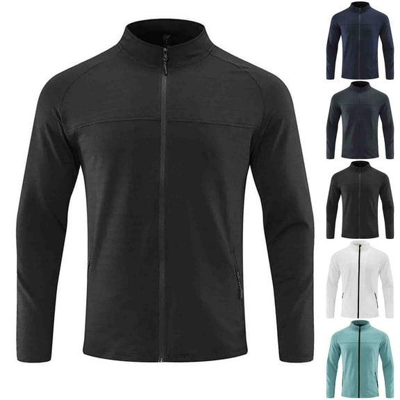 Hinvhai Men's Track Jackets Full Zip Running Athletic Workout Lightweight Windproof Jacket with Zipper Pockets Quick Dry White 10(XL)