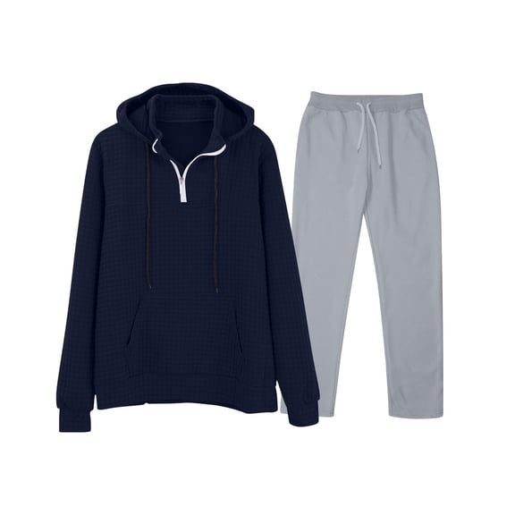 Hinvhai Men's Tracksuit 2 Piece Hoodie Sweatsuit Sets Casual Athletic Jogging Suits Waffle Plaid Jacquard Outfits Gray 8(L)