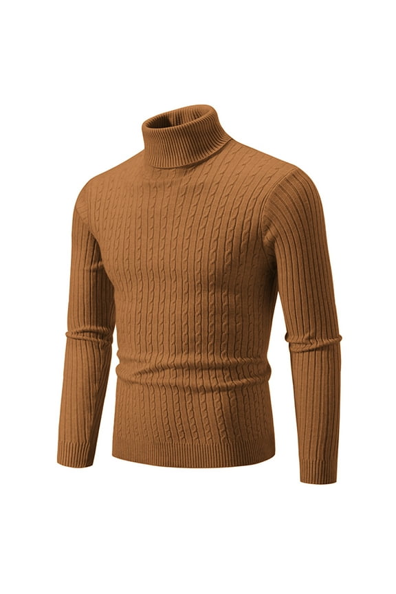 Men's Turtleneck Sweater Clearance Slim Fit Turtle Neck Sweater for Men Long Sleeve Pullover Sweater thermal Sweater Brown 4(M)