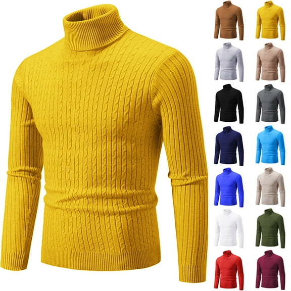 Hinvhai Men's Turtleneck Sweater Clearance Slim Fit Turtle Neck Sweater for Men Long Sleeve Pullover Sweater thermal Sweater Yellow 8(XL)