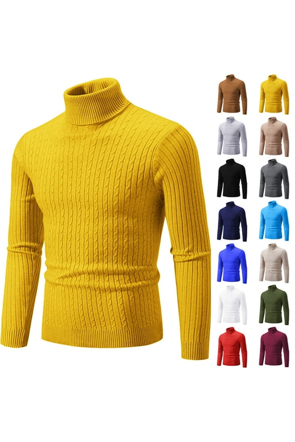 Men's Turtleneck Sweater Clearance Slim Fit Turtle Neck Sweater for Men Long Sleeve Pullover Sweater thermal Sweater Yellow 8(XL)