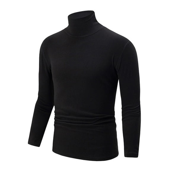 Hinvhai Men's Turtleneck Top Slim Fit Solid Base Thin Sweater Casual Long Sleeve Underwear Tops Male Cozy Blouse T-Shirt Black XXL(XXL)