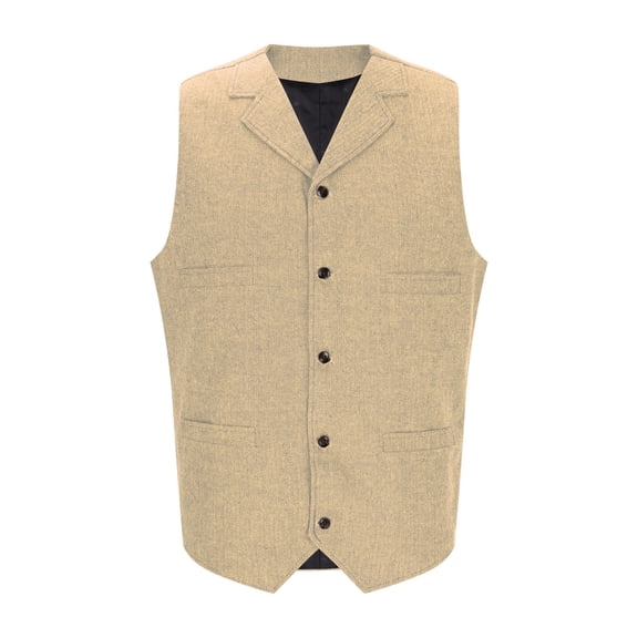 Hinvhai Men's Tweed Suit Vintage Vest Herringbone Wool Prom Waistcoat Groomsmen Beige XXL