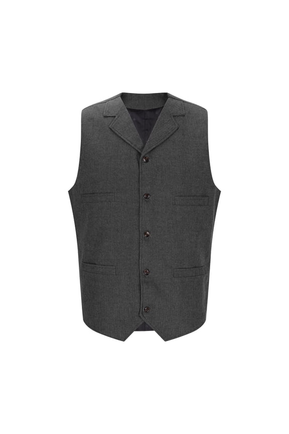 Men's Tweed Suit Vintage Vest Herringbone Wool Prom Waistcoat Groomsmen Gray 8(L)