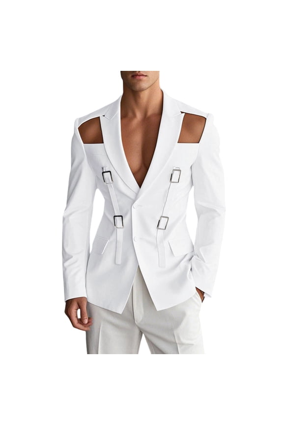 Men's Two Button Blazer Casual Sport Coats Solid Color Suit Jacket White XXL(XXL)