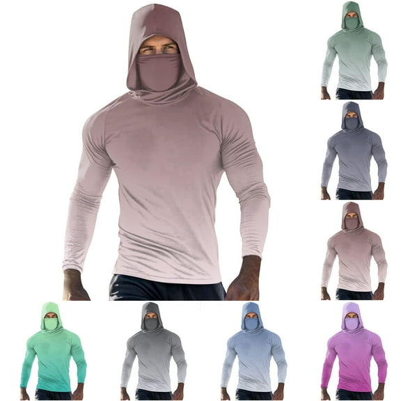 Hinvhai Men's UPF 50  Sun Protection Long Sleeve Hoodie Shirts UV Outdoor Fishing Shirts SPF Rash Guard Shirts for Men Wine XL(XL)