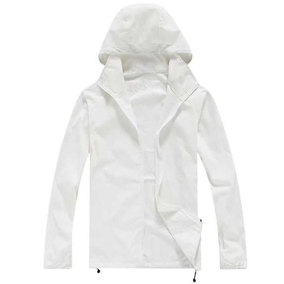 Hinvhai Men's UPF 50+ Sun Protection Outdoor Lightweight Full Zip Hoodie Jacket Long Sleeve Fishing Hiking Performance Shirt White 10(XL)