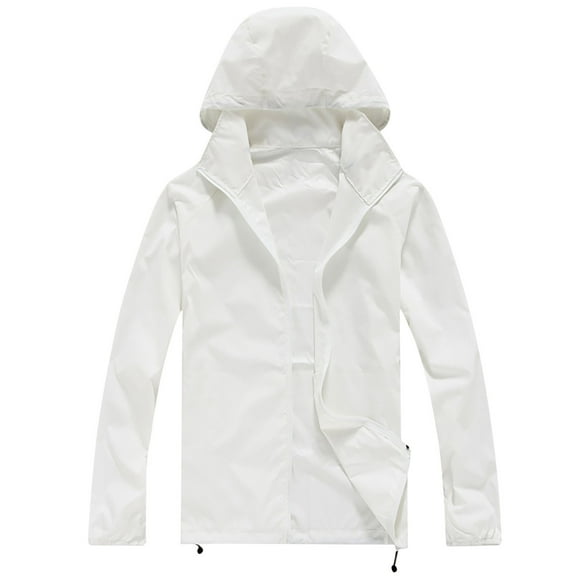 Hinvhai Men's UPF 50  Sun Protection Outdoor Lightweight Full Zip Hoodie Jacket Long Sleeve Fishing Hiking Performance Shirt White 4(S)