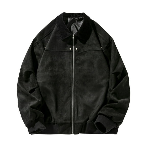 Hinvhai Men's Vintage Fleece Sherpa Lined Corduroy Denim Trucker Jackets Lapel Button Down Thickened Winter Coats Black 12(XL)