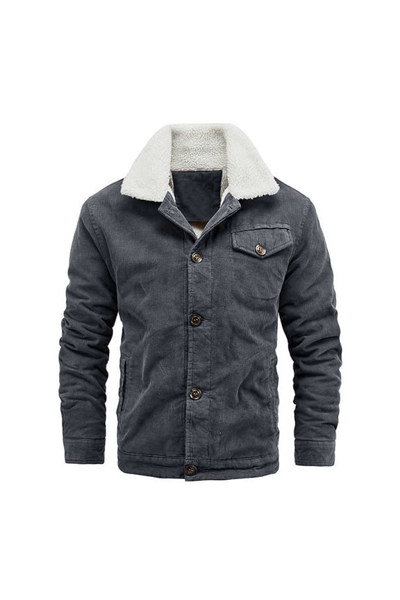 Men's Winter Jacket Sherpa Fleece Lined Cargo Coat Warm Thick Trucker Jacket with Multi Pockets Gray 6(L)