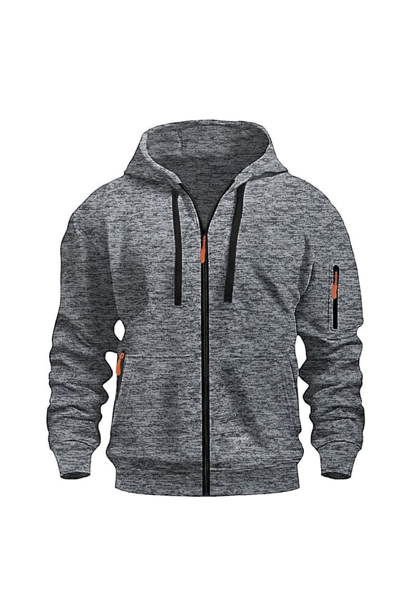 Men's Zip Up Hoodies Fashion Cargo Hooded Jackets Zipper Sweatshirts Athletic Fitness Jackets with Multi Pockets Gray L(L)