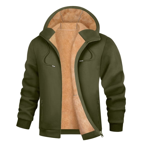 Hinvhai Men's Zip Up Sherpa Lined Hoodies Thick Fleece Jacket Windproof thermal Zipper Sweatshirt Green XXL(XXL)
