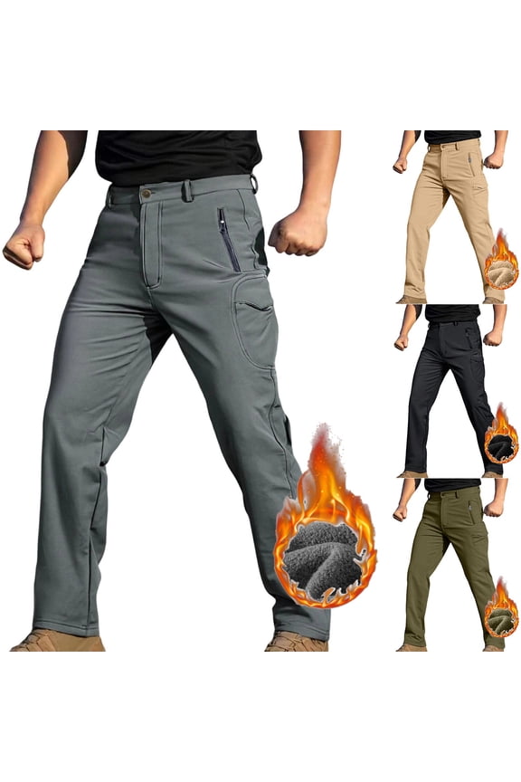 Men's hiking Snow Pants Skiing Winter Insulated Fleece lined Outdoor Water Repellent camping,walking,fishing Khaki XL(XL)