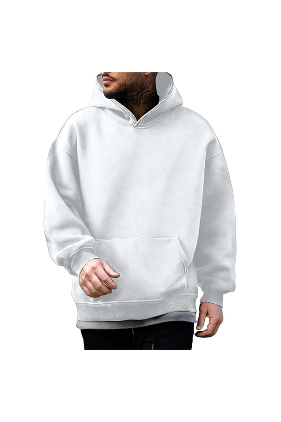 Men's solid color long sleeved hooded pullover hoodie top Gray XL(XL)