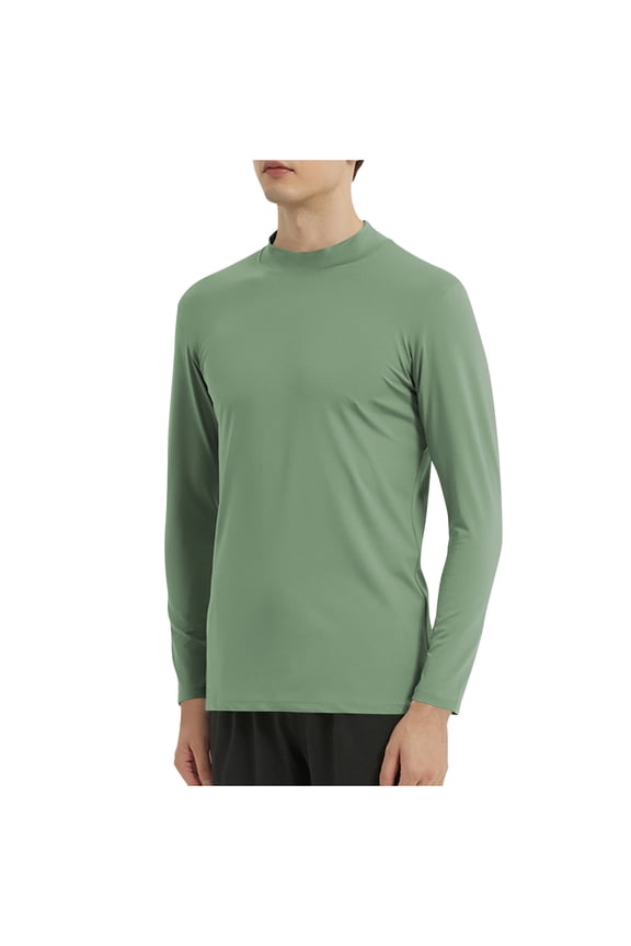 Men's thermal Long Sleeve Compression Shirts, Athletic Base Layer Top, Winter Gear Running T-Shirt Green 14(XXL)