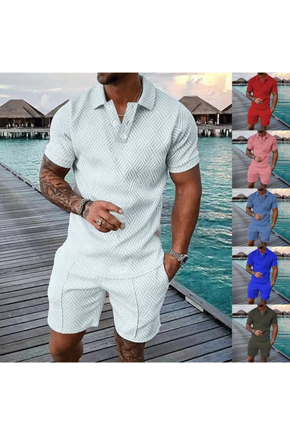 Mens 2 Piece Outfits Polo Shirt and Shorts Set Short Sleeve Tracksuits Casual Athletic Jogging Summer Outfits White 10(XL)