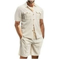 thumbnail image 1 of Hinvhai Mens 2 Piece Summer Beach Outfits Textured Short Sets Casual Short Sleeve Button Down Matching Shirt and Shorts Set Khaki S(S), 1 of 9
