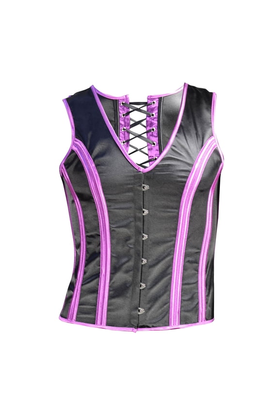 Mens Abdomen Corset Boned Shaping Vest Lace Up Vintage Waistcoat Floral Prints Tight Tank Tops Black 8(L)