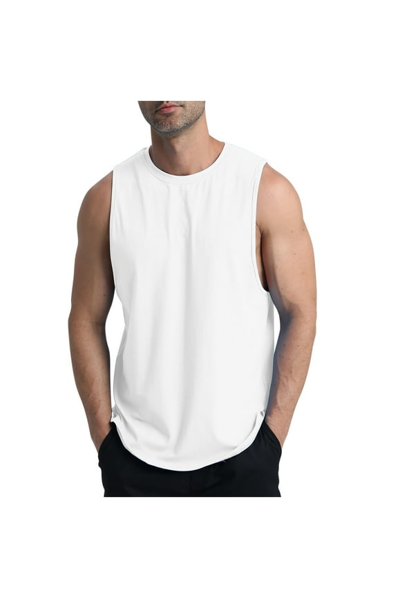 Mens Active Quick Dry Tech Stretch Lightweight Sleeveless Muscle Shirt White 12(XXL)