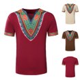 thumbnail image 1 of Hinvhai Mens African Dashiki T Shirt Tribal Floral Print V Neck Slim Fit Shirts Tops Wine 10(XL), 1 of 4