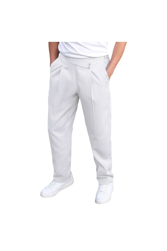 Mens Baggy Lightweight Suit Dress Pants Old Money Vintage Pleated Wide Leg Pants Summer Casual Slacks Relaxed Fit Trousers White