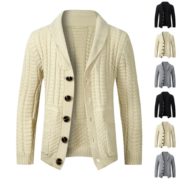 Hinvhai Mens Cable Knit Cardigan Sweater V Neck Casual Button Down Sweaters Long Sleeve Fall Outwear with Pockets Gray 10(XL)