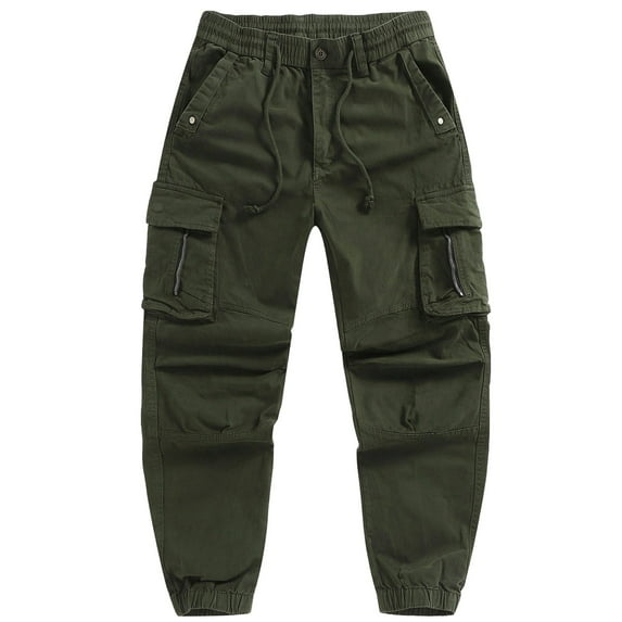 Hinvhai Mens Cargo Pants Elastic Waist Drawstring Relaxed Fit Outdoor Joggers Straight Leg Hiking Workout Pants with Pockets Army Green XL(XL)