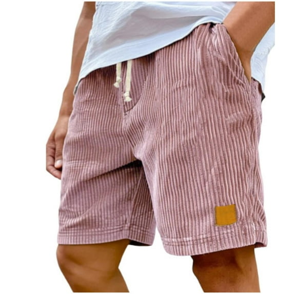 Hinvhai Mens Casual Cotton Twill Cargo Shorts Drawstring Classic Chino Stretch Short with Pockets Pink L(L)