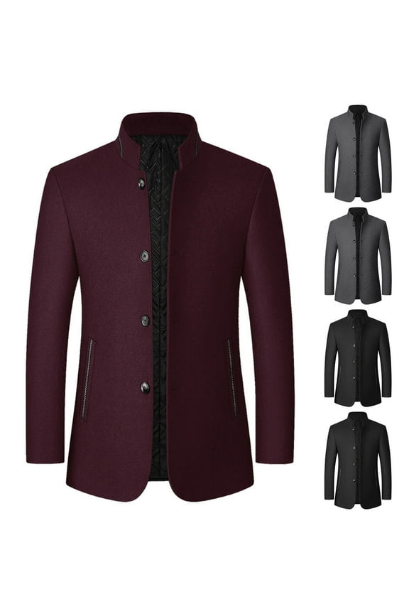 Mens Casual Suit Blazer Jacket Mandarin Collar Single Breasted Sport Coat Business Dress Coat Wine XL(XL)