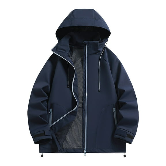Hinvhai Mens Coats Dressy Casual Waterproof Long Sleeved Hooded Workwear Jackets with Multiple Pockets Jacket Outwear Coats Dark Blue XXXL(XXXL)
