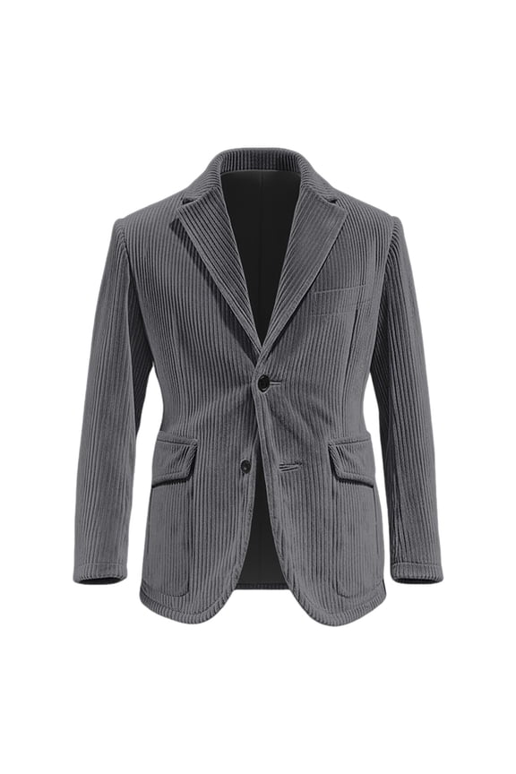 Mens Corduroy Blazer Vintage Suit Jacket Casual formal 2 Button Notch Lapel Sport Coat Long Sleeve Wedding Coats Gray L(L)
