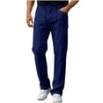 thumbnail image 1 of Hinvhai Mens Cotton Linen Blend Golf Dress Pants, Flat Front, Durable Twill, Regular Fit, Breathable & Lightweight Blue, 1 of 7