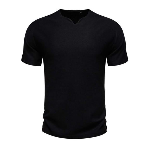 Hinvhai Mens Cotton V Neck T-Shirts Short Sleeve Casual Basic Summer Beach Pocket Tee Tops Black 8(XL)