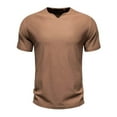 thumbnail image 1 of Hinvhai Mens Cotton V Neck T-Shirts Short Sleeve Casual Basic Summer Beach Pocket Tee Tops Coffee 6(L), 1 of 8