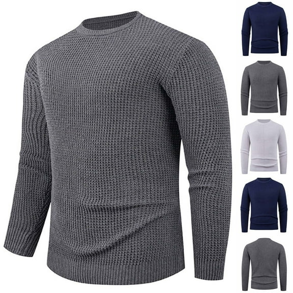 Hinvhai Mens Crewneck Sweater Casual Cable Knit Pullover Sweater Drop Shoulder Solid Knitted Sweaters White XL(XL)