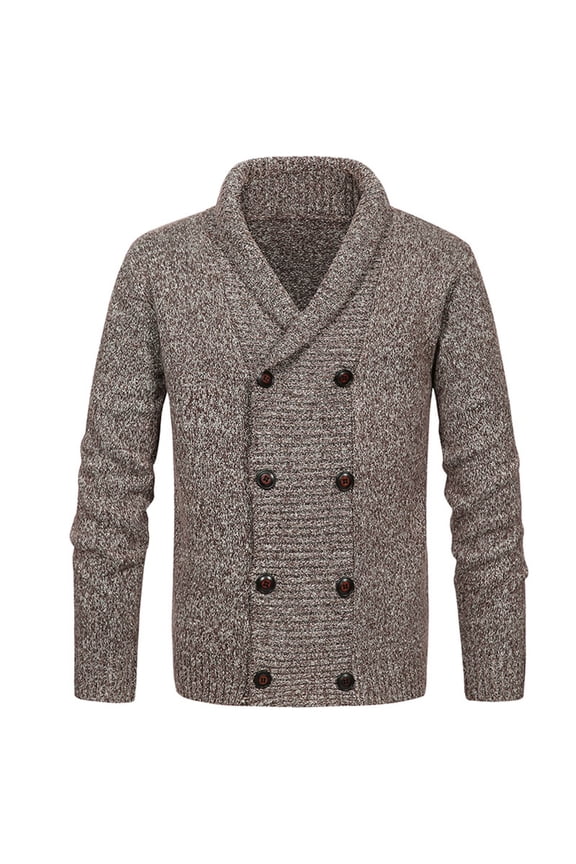 Mens Double Breasted Cardigan Sweaters Shawl Collar Cable Knitted Chunky Sweater Lapel Long Sleeve Warm Casual Coat Coffee 12(XXL)