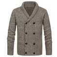 thumbnail image 1 of Hinvhai Mens Double Breasted Cardigan Sweaters Shawl Collar Cable Knitted Chunky Sweater Lapel Long Sleeve Warm Casual Coat Coffee 6(M), 1 of 8