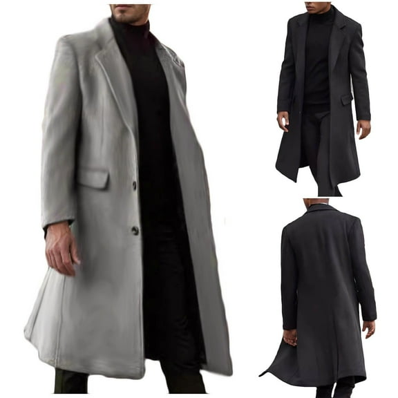 Hinvhai Mens Double Breasted Trench Coat Notch Lapel Long Sleeve Casual Peacoat Mid Long Winter Classic Overcoat with Pockets Gray 10(XL)