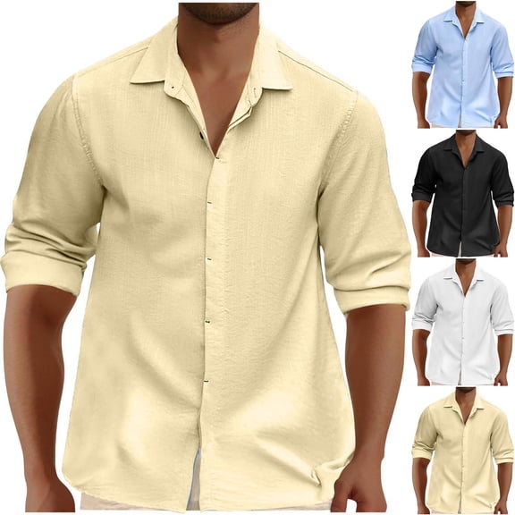 Hinvhai Mens Dress Shirts Long Sleeve Casual Button Down Shirts formal Business Shirt White 8(XL)