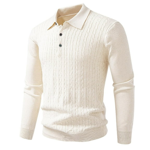 Hinvhai Mens Knit Polo Sweater Long Sleeve Polos Lightweight Casual Dress Pullover Sweaters Beige M(M)