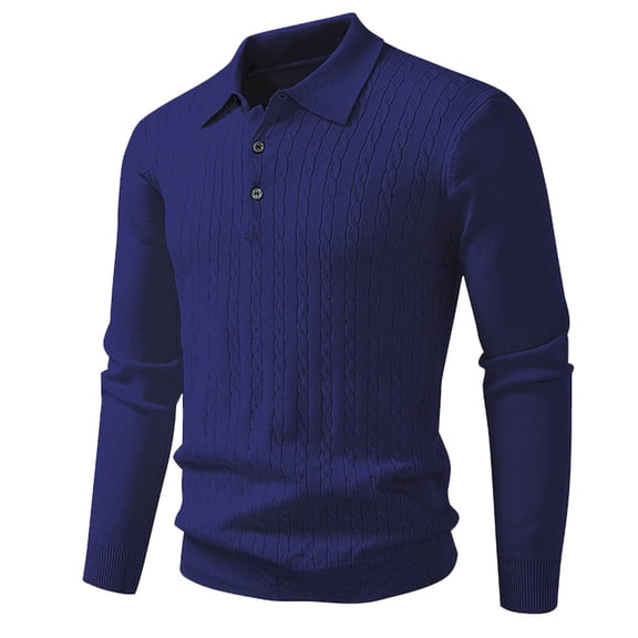 Hinvhai Mens Knit Polo Sweater Long Sleeve Polos Lightweight Casual Dress Pullover Sweaters Navy M(M)