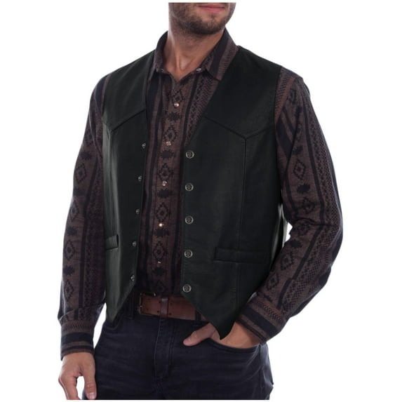 Hinvhai Mens Leather Vintage Vests, Club Leather Vest for Mens, Cowboy Leather Vests Western style Black 8(L)