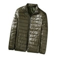 thumbnail image 1 of Hinvhai Mens Lightweight Down Jacket Shiny Packable Puffer Jacket Warm Insulated Padded Bubble Winter Coats Outwear No Hood Army Green 12(XXXL), 1 of 3