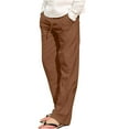thumbnail image 1 of Hinvhai Mens Linen Pants Casual Elastic Waist Drawstring Lightweight Summer Beach Trousers with Pockets Coffee 10(XXL), 1 of 5