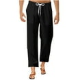 thumbnail image 1 of Hinvhai Mens Linen Pants Elastic Waist Drawstring Loose Fit Casual Summer Beach Pants with Pockets Baggy Trousers Black 8(L), 1 of 7